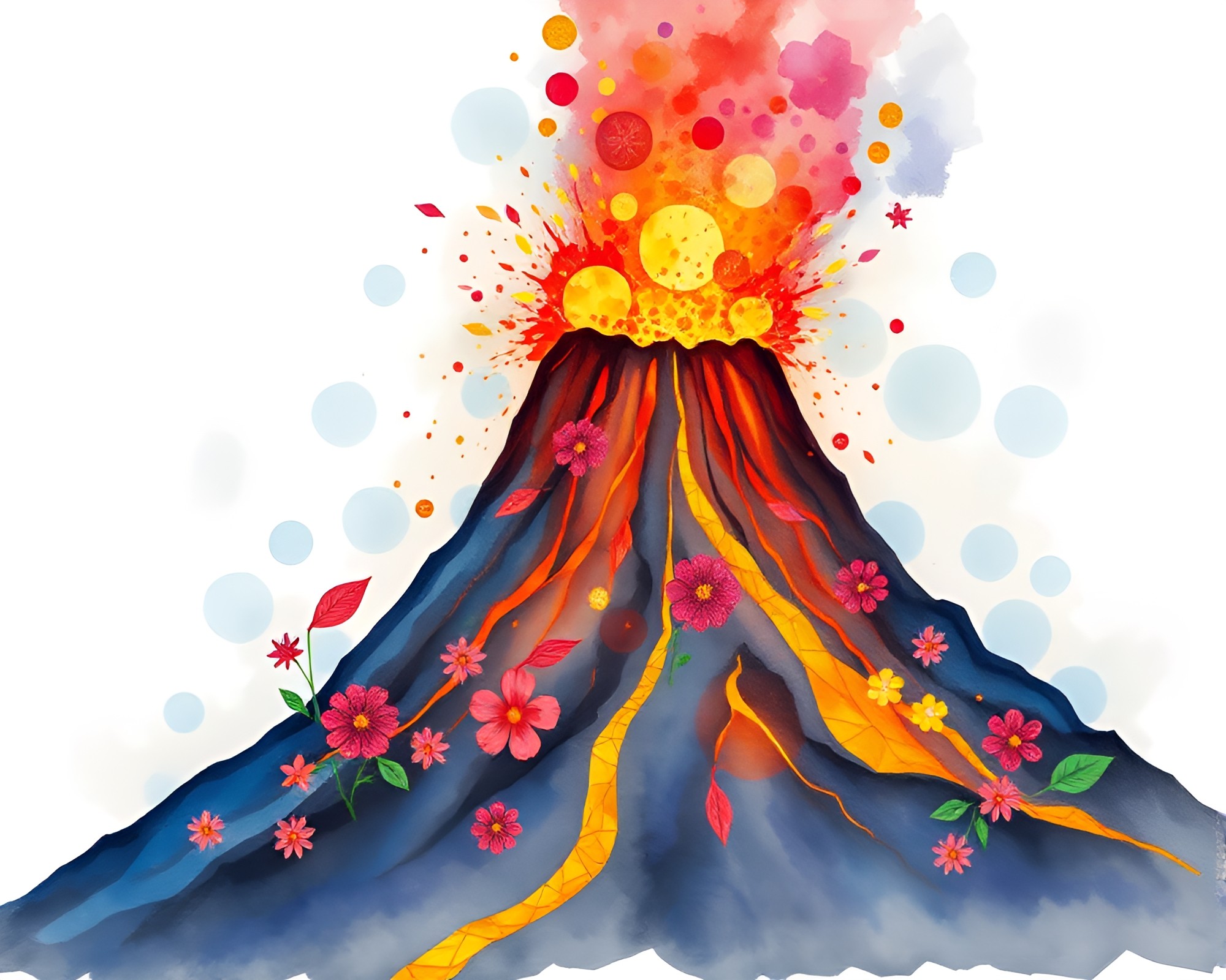 Volcanic Eruption: Watercolor Blooms Light Up Mosaic Sky – free AI stock image