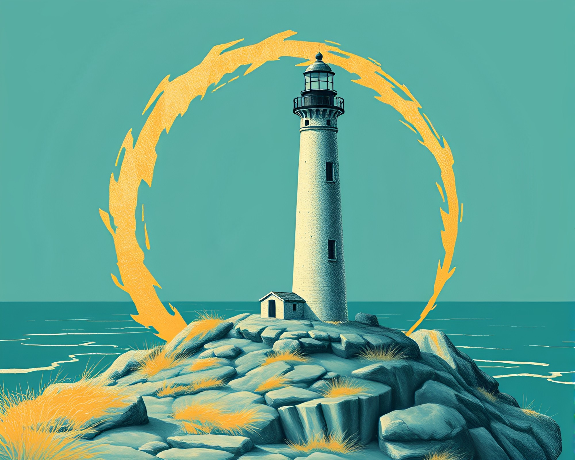 Abandoned Lighthouse Embraced by Teal Serenity Golden Spiral – free AI stock image
