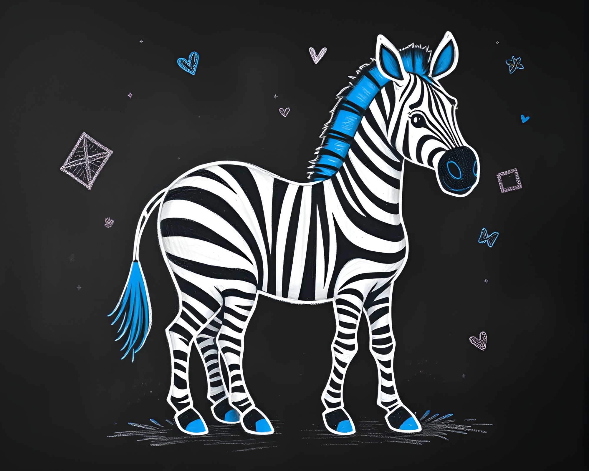 Whimsical Chalk Zebra with Cobalt Blue Accents – free AI stock image