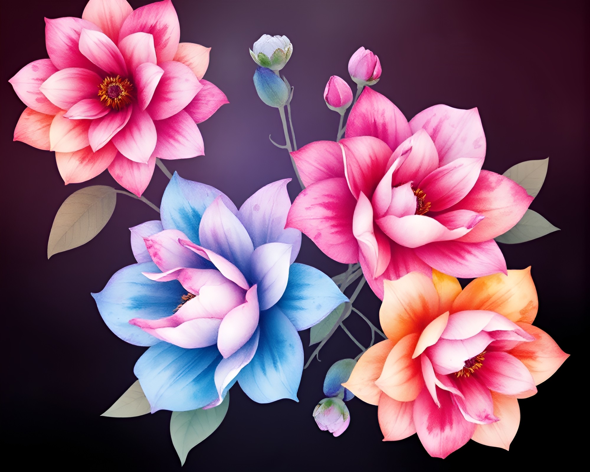 Retro Watercolor Fractal Fashion Blooms – free AI stock image