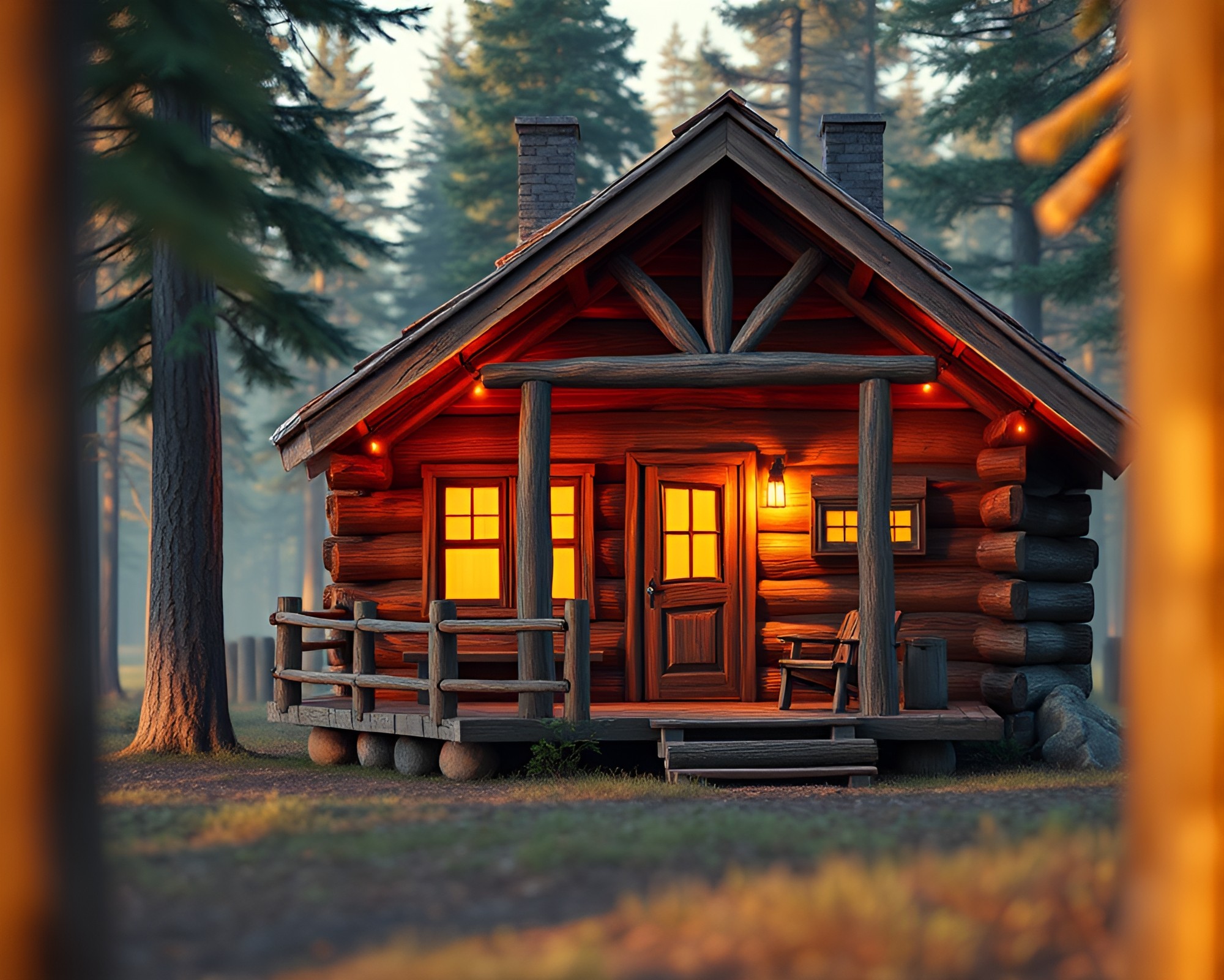 Rustic Cabin in Hyper-Saturated Low-Poly Motion Capture – free AI stock image