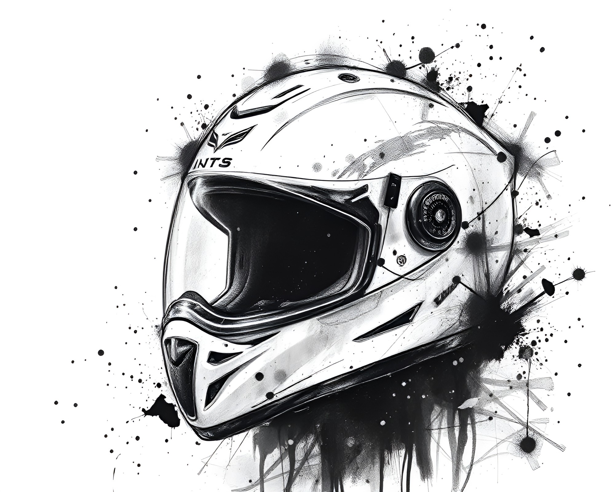 Ink Splashes Fantasy Helmet Sketch – free AI stock image