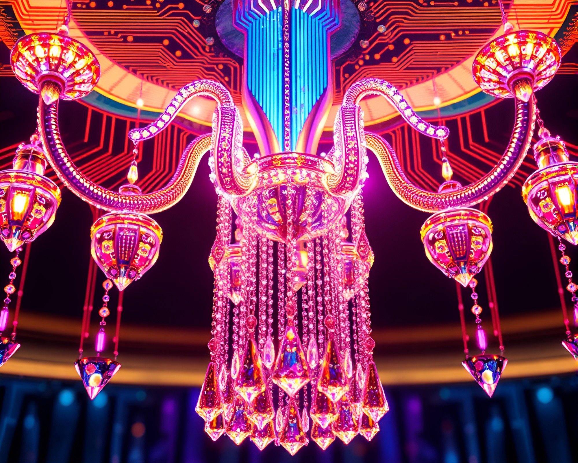 Kinetic Crystal Circuit Board: Glimmering Jewel Tones – free AI stock image