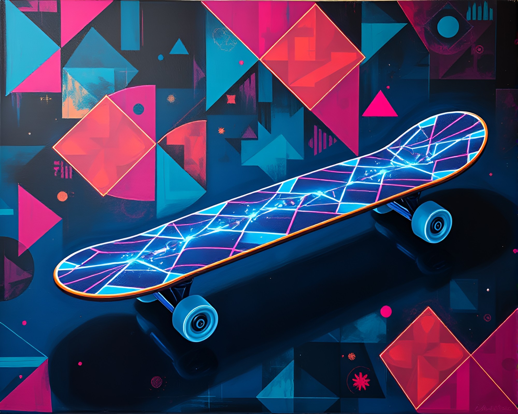 Neon Skatepark Geometry: Oil Painting Masterpiece – free AI stock image