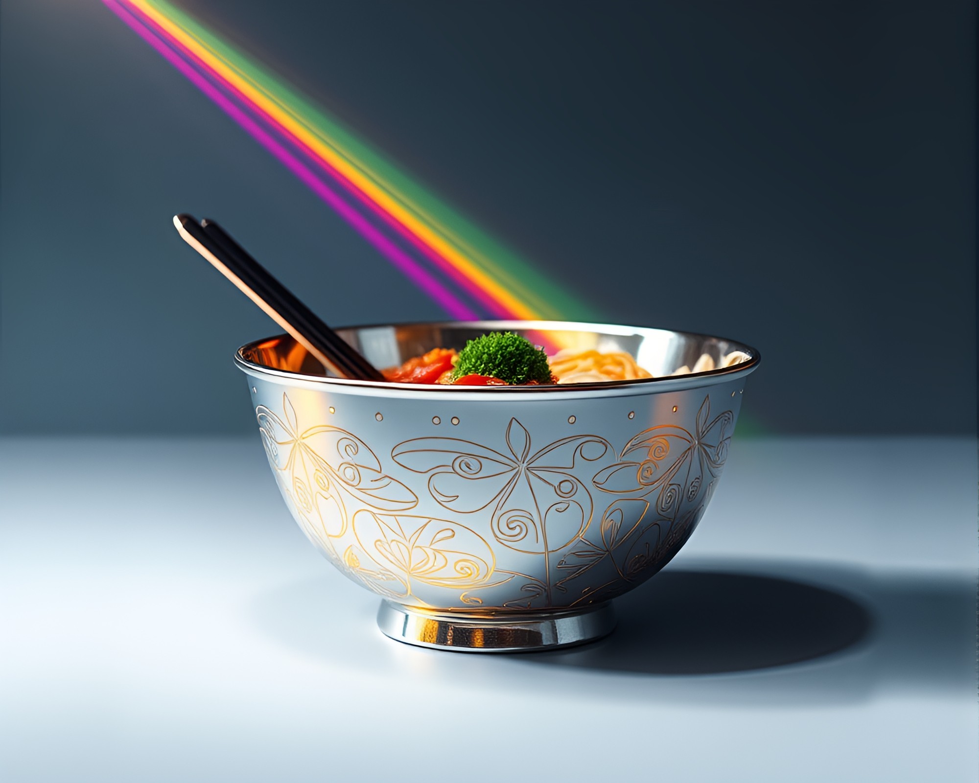 Ramen Bowl with Foil Stamping and Prism Refractions – free AI stock image