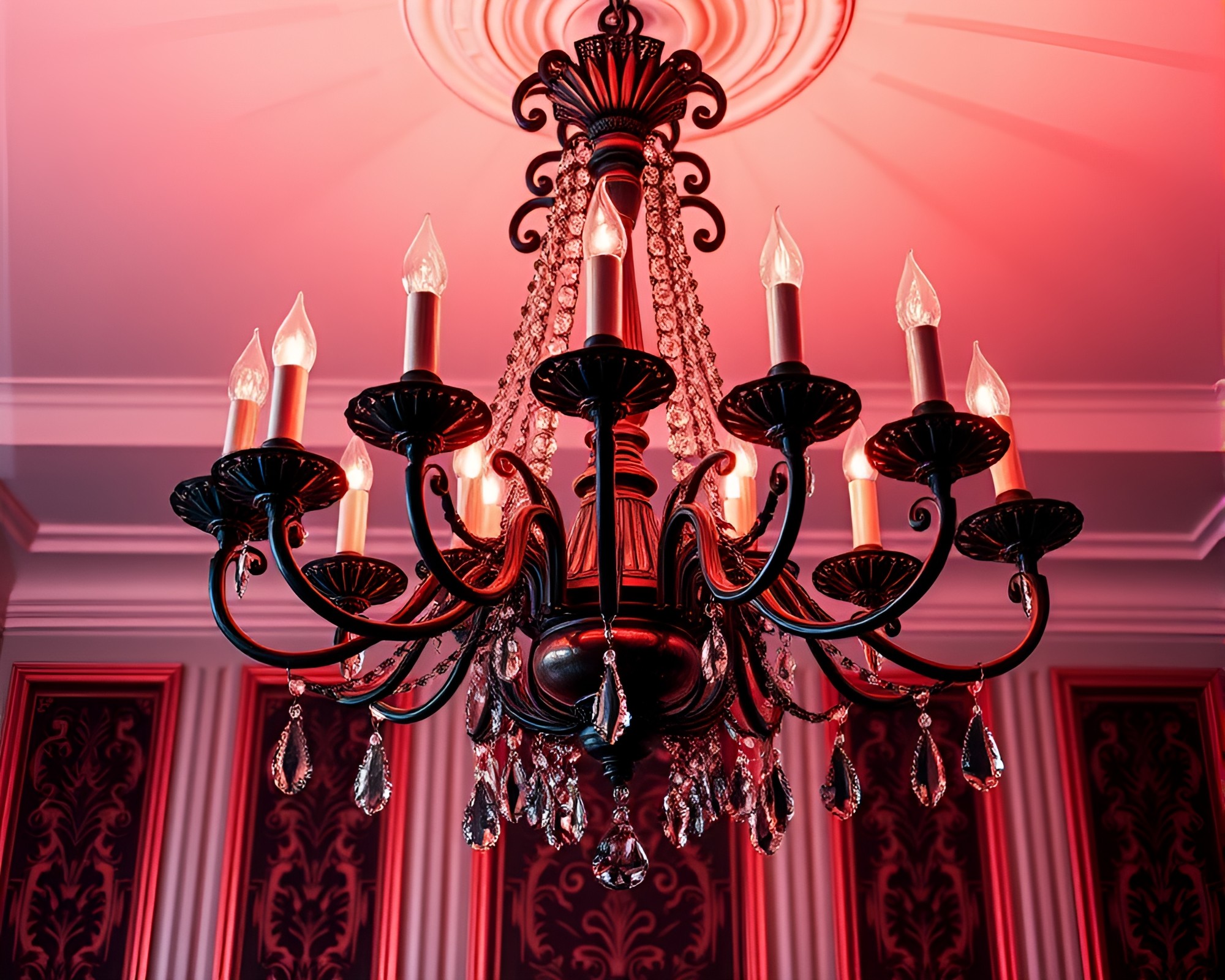 Ethereal Gothic Chandelier in Rose Gold Glow – free AI stock image