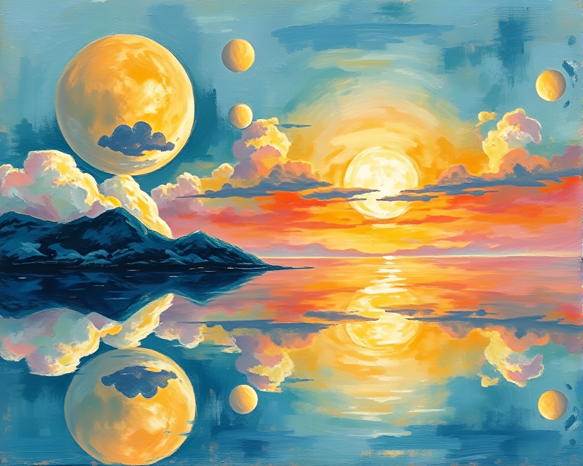 Planetary Dreamscapes: Impasto Reflections – free AI stock image
