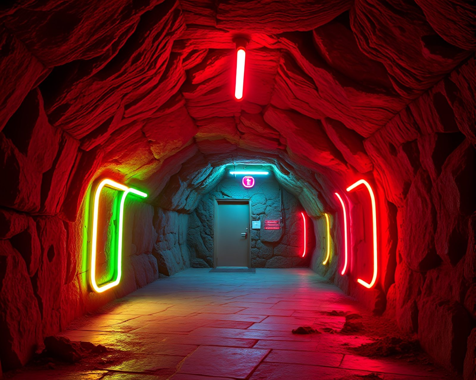 Enchanting anaglyph 3D image of neon sorcery in bunker