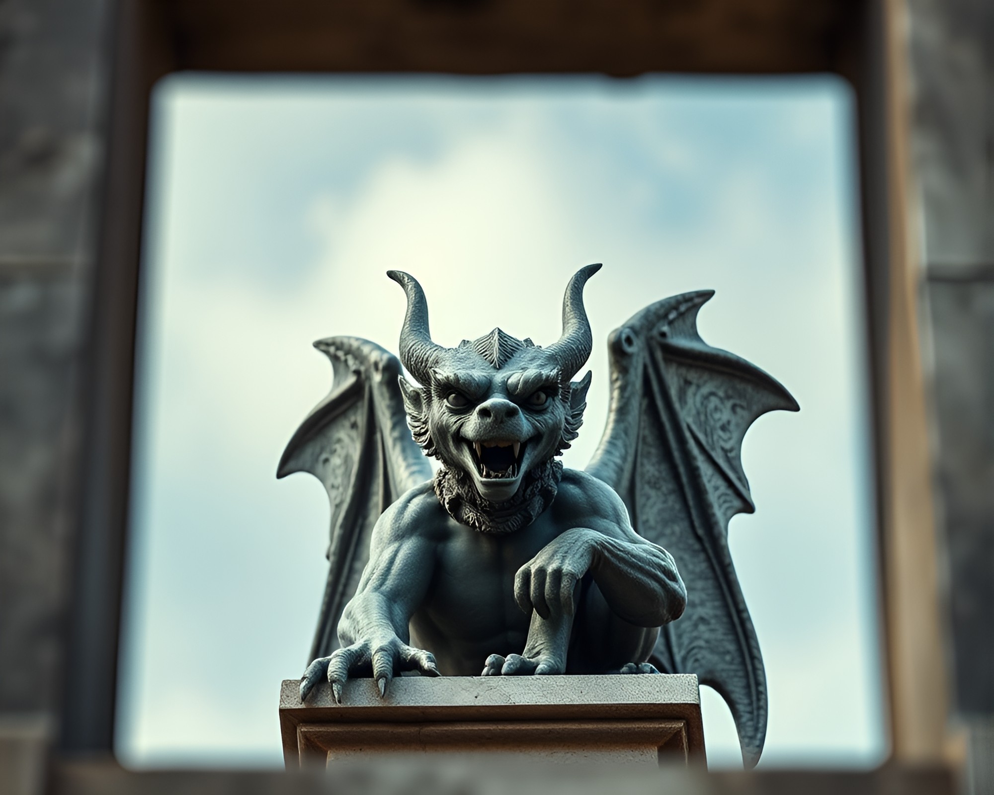 Hyper-Realistic Gargoyle Statue Rule of Thirds Artwork – free AI stock image