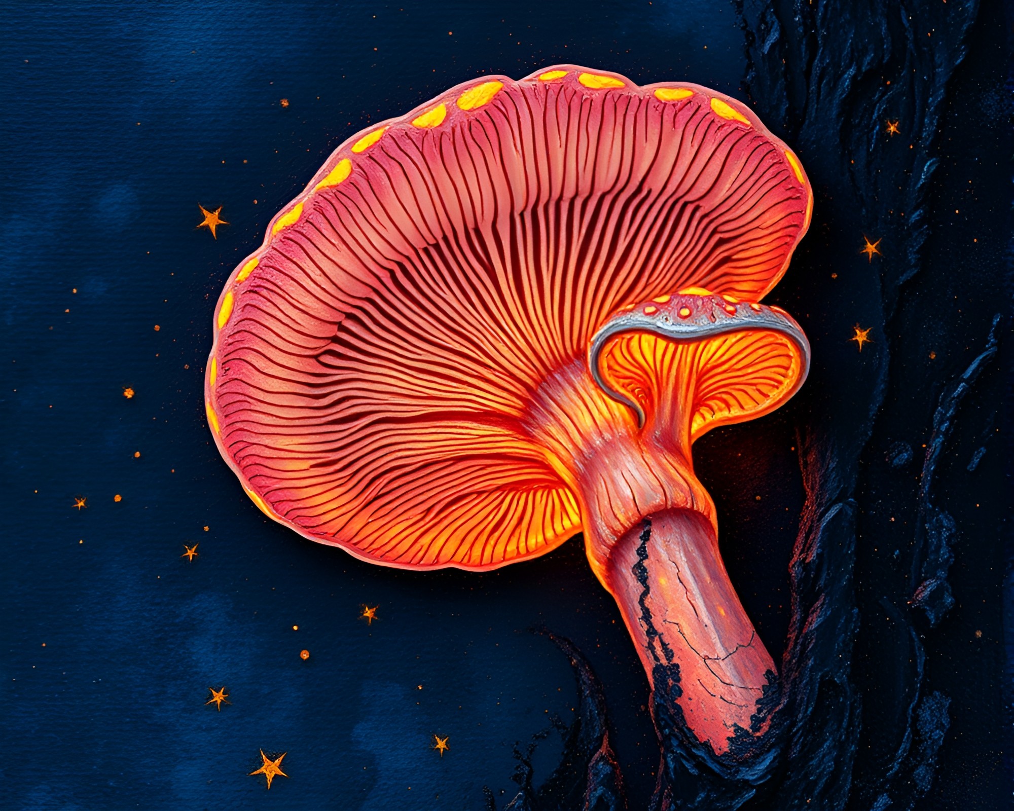 Bioluminescent Mushroom Engraved Palette Knife Painting – free AI stock image