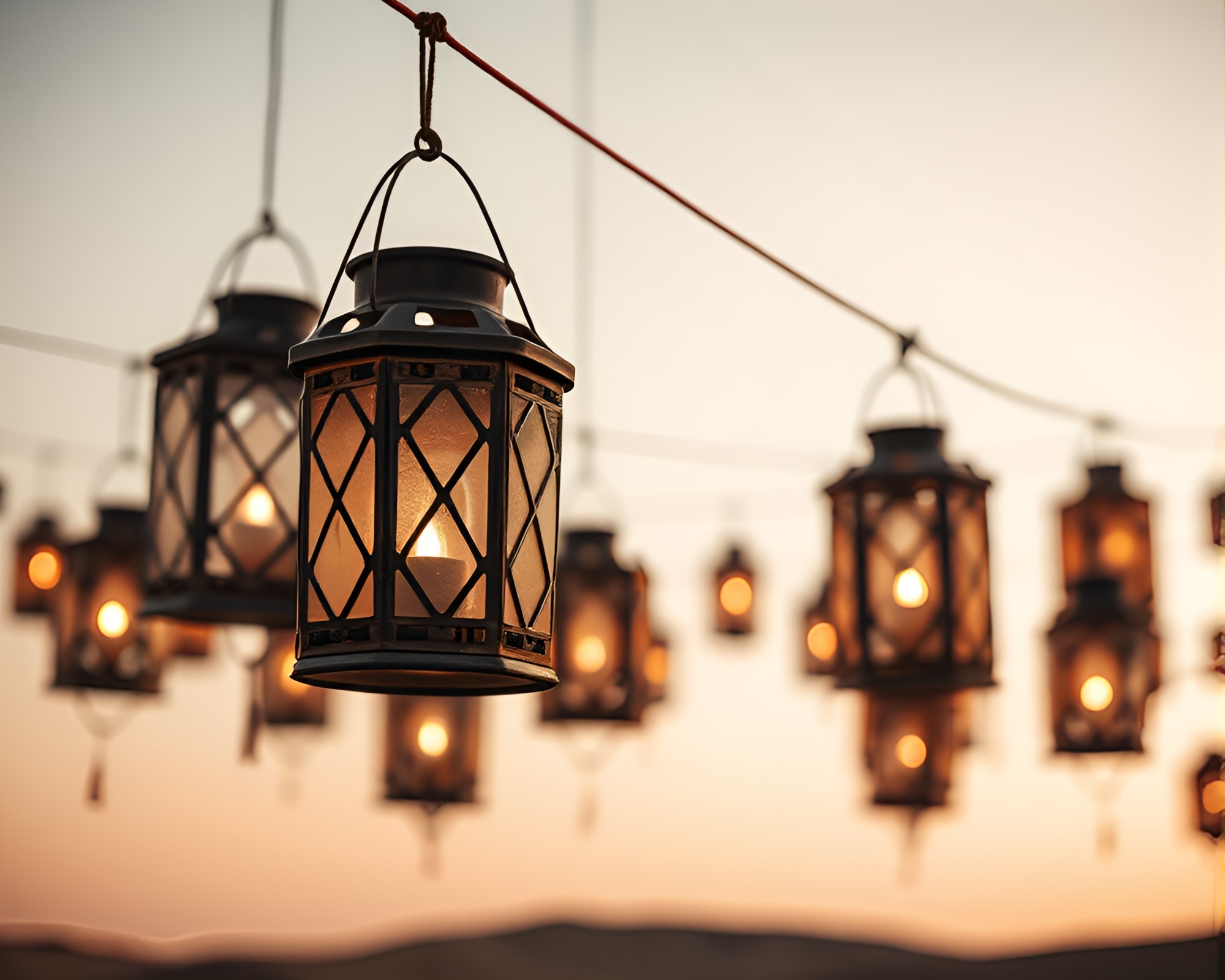 Monochrome Floating Lanterns in Desert Sand Hues Close-Up – free AI stock image