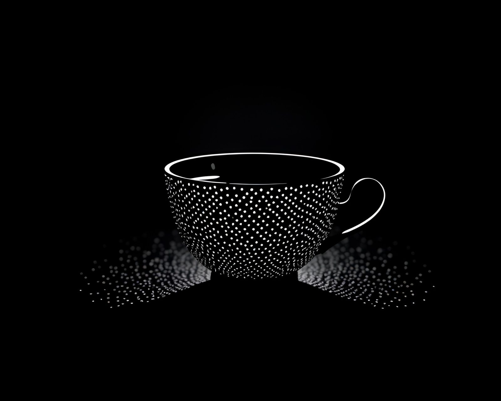 Pointillist dots create ambient occlusion mood over floating cup