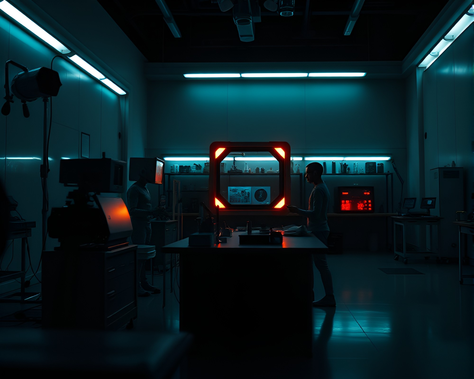 Robotics Laboratory Negative Space Dramatic Chiaroscuro Design – free AI stock image