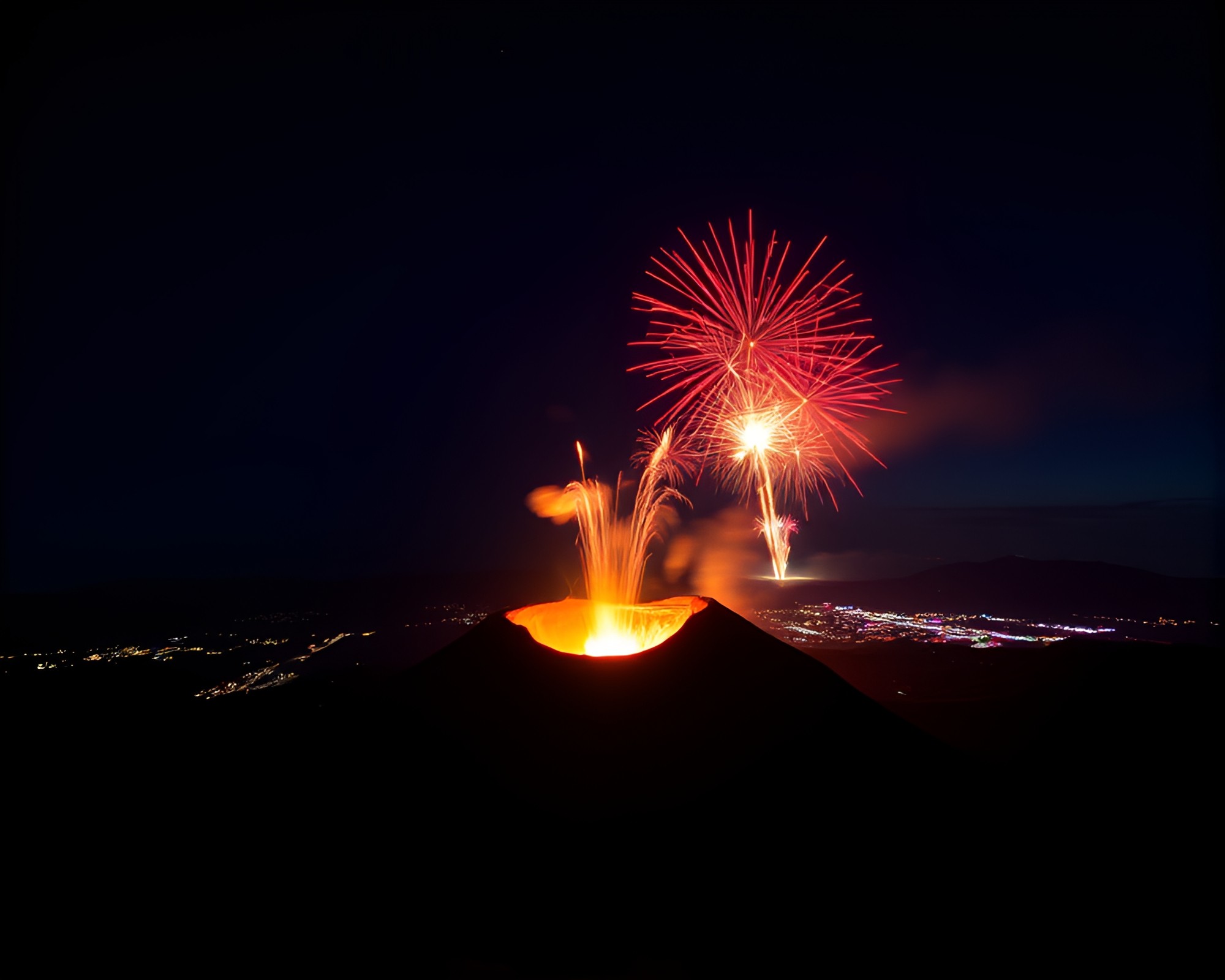Volcanic Crater Festival Fireworks Frame – free AI stock image