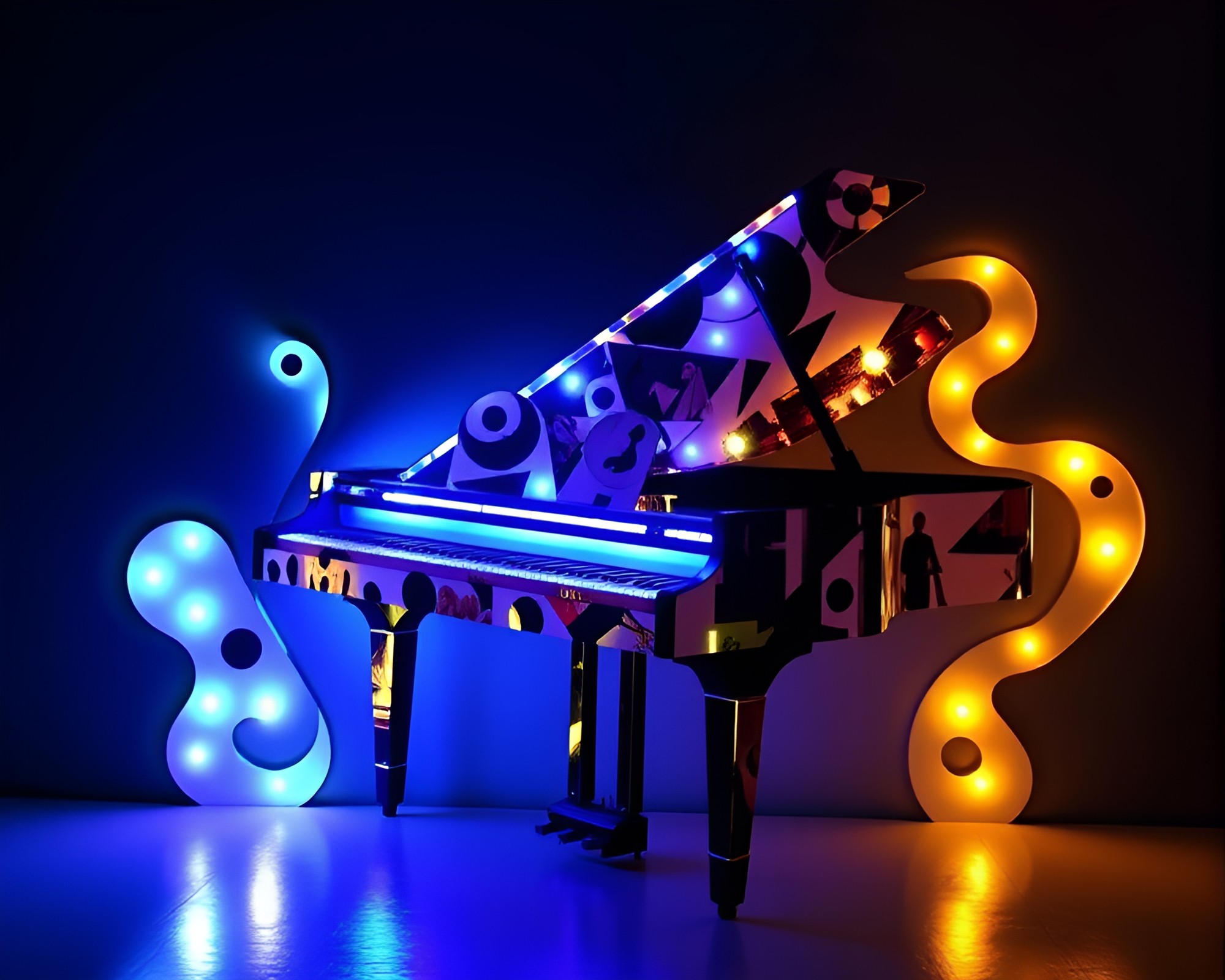 LED Piano Collage Cutout Triadic Color Composition – free AI stock image