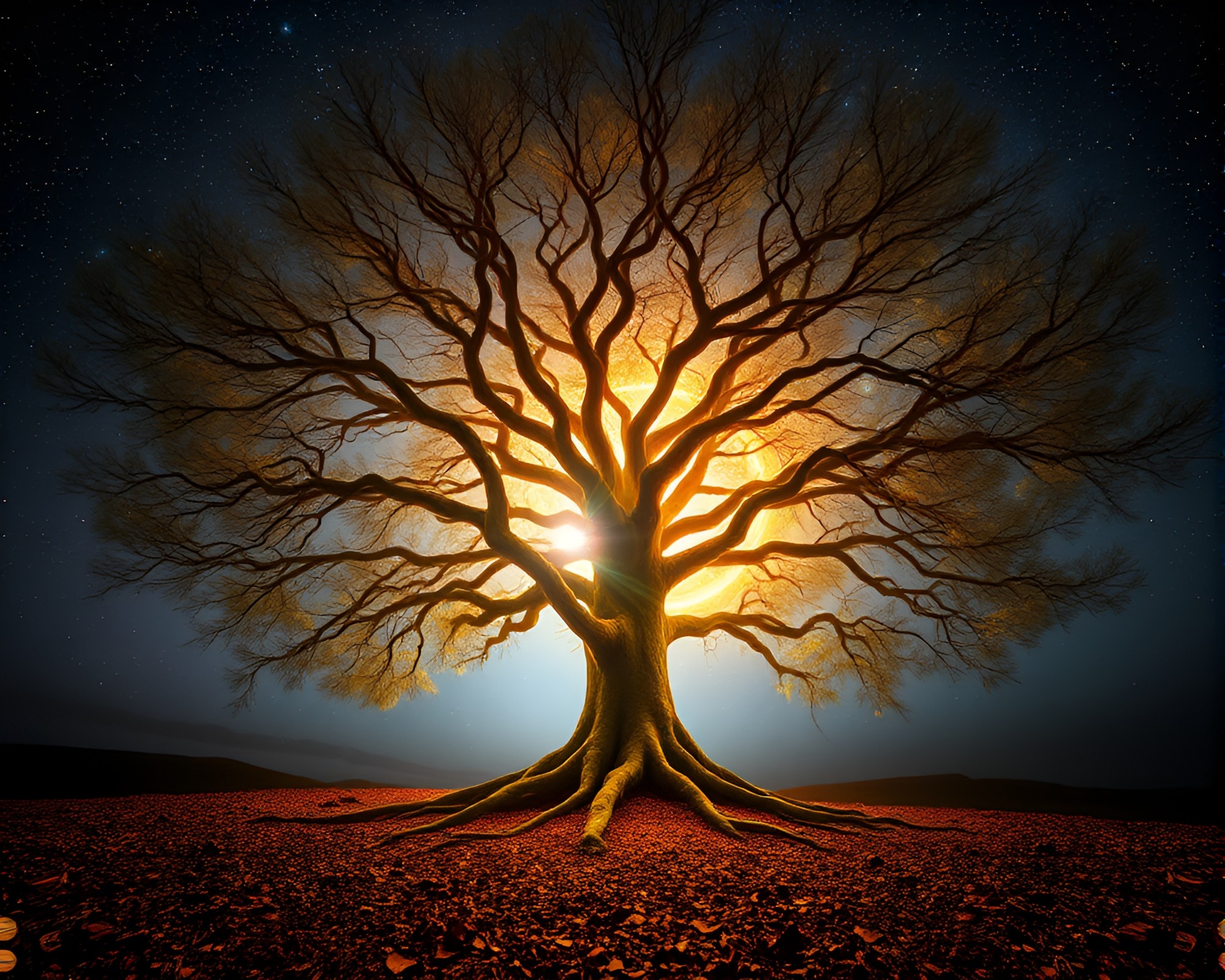 Sorcery Tree Portal with Radiant Patterns – free AI stock image