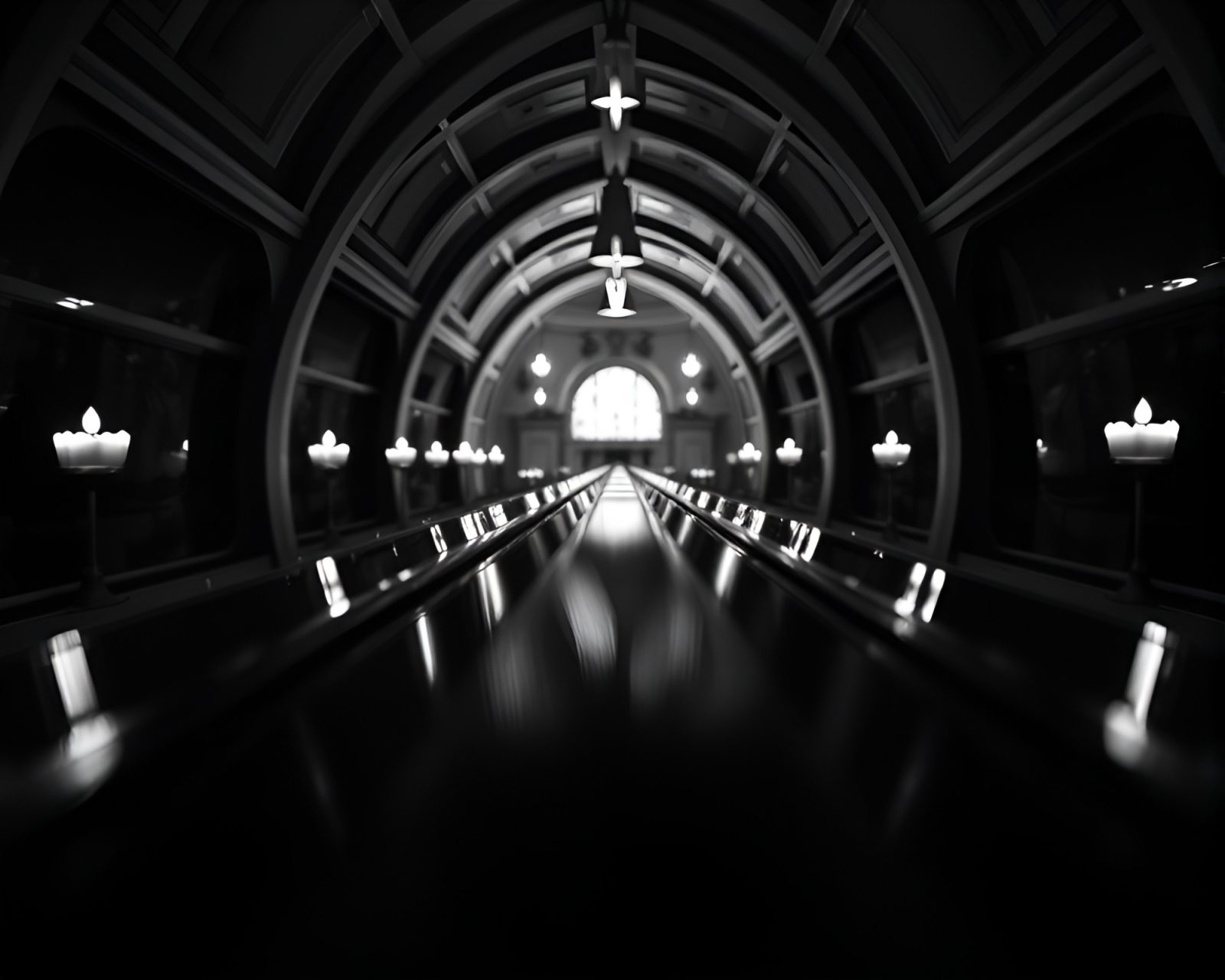 Extreme close-up of monorail in mystical black and white
