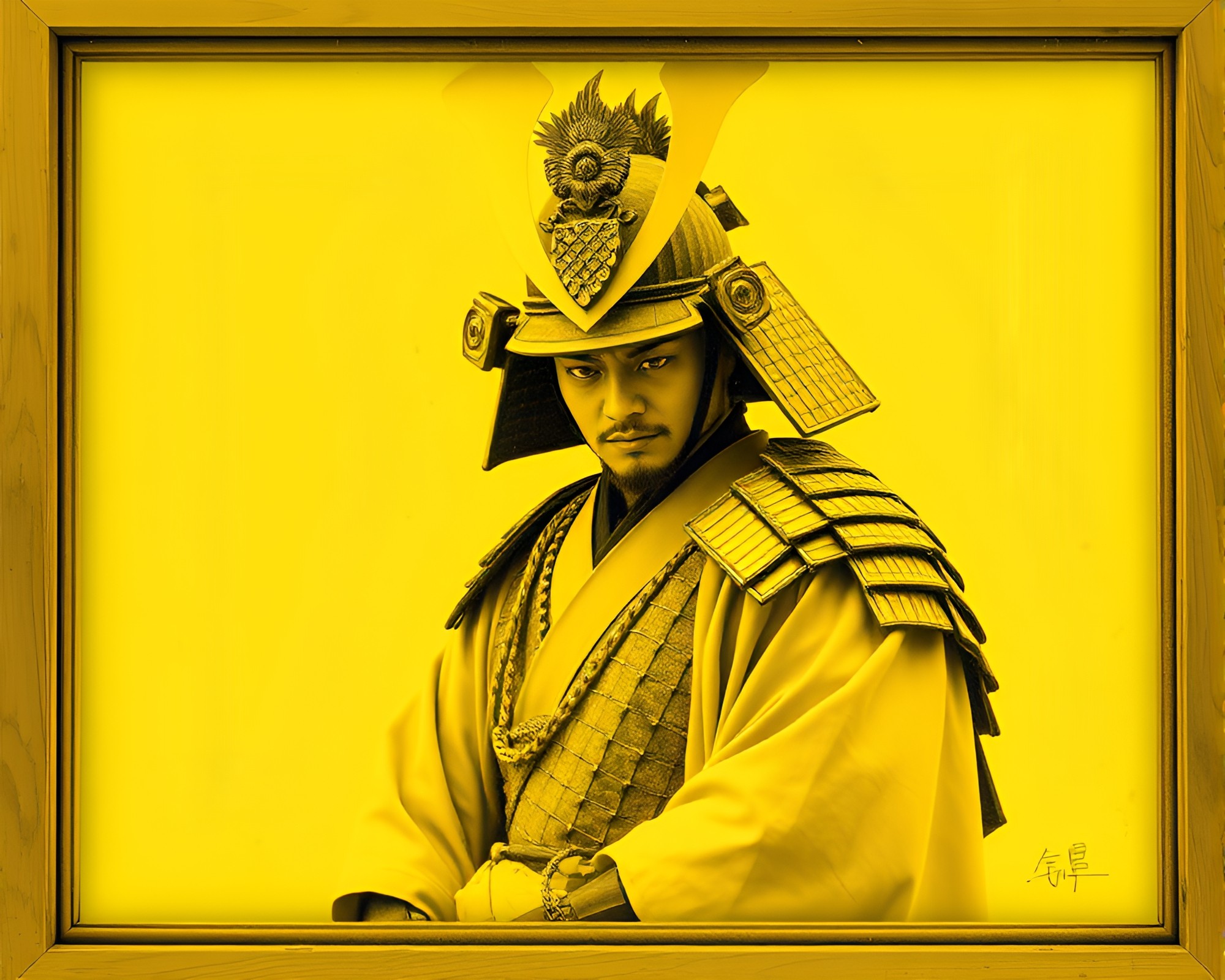 Samurai Warrior in Monochrome Yellow Écorché Study – free AI stock image