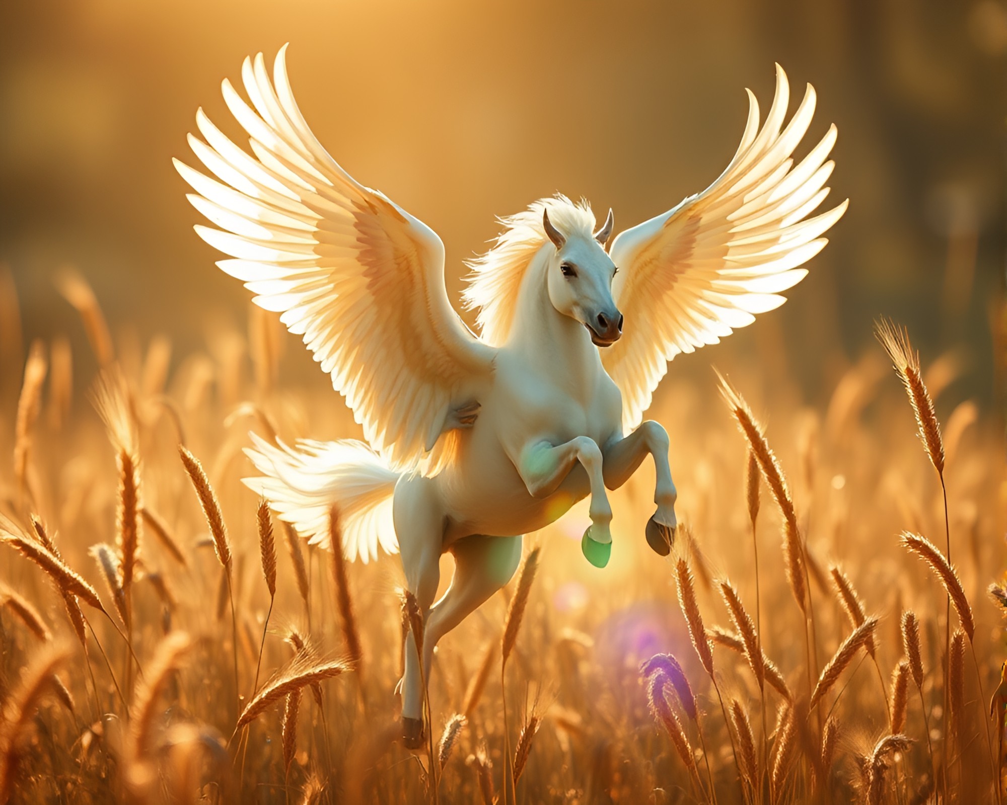 Majestic Pegasus under Midday Grain Overlay – free AI stock image