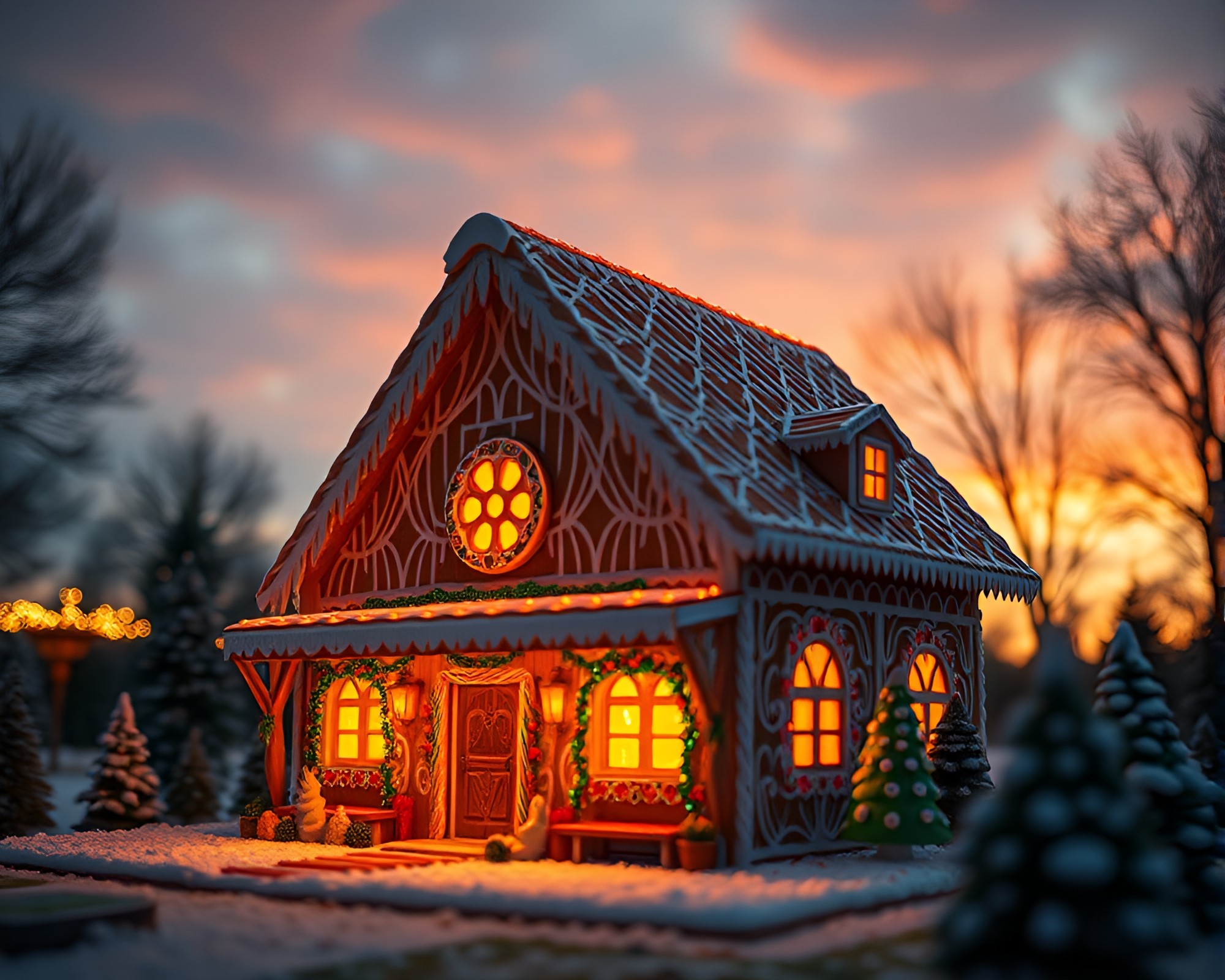 Gingerbread House Twilight Motion Capture Halftone Fantasy – free AI stock image