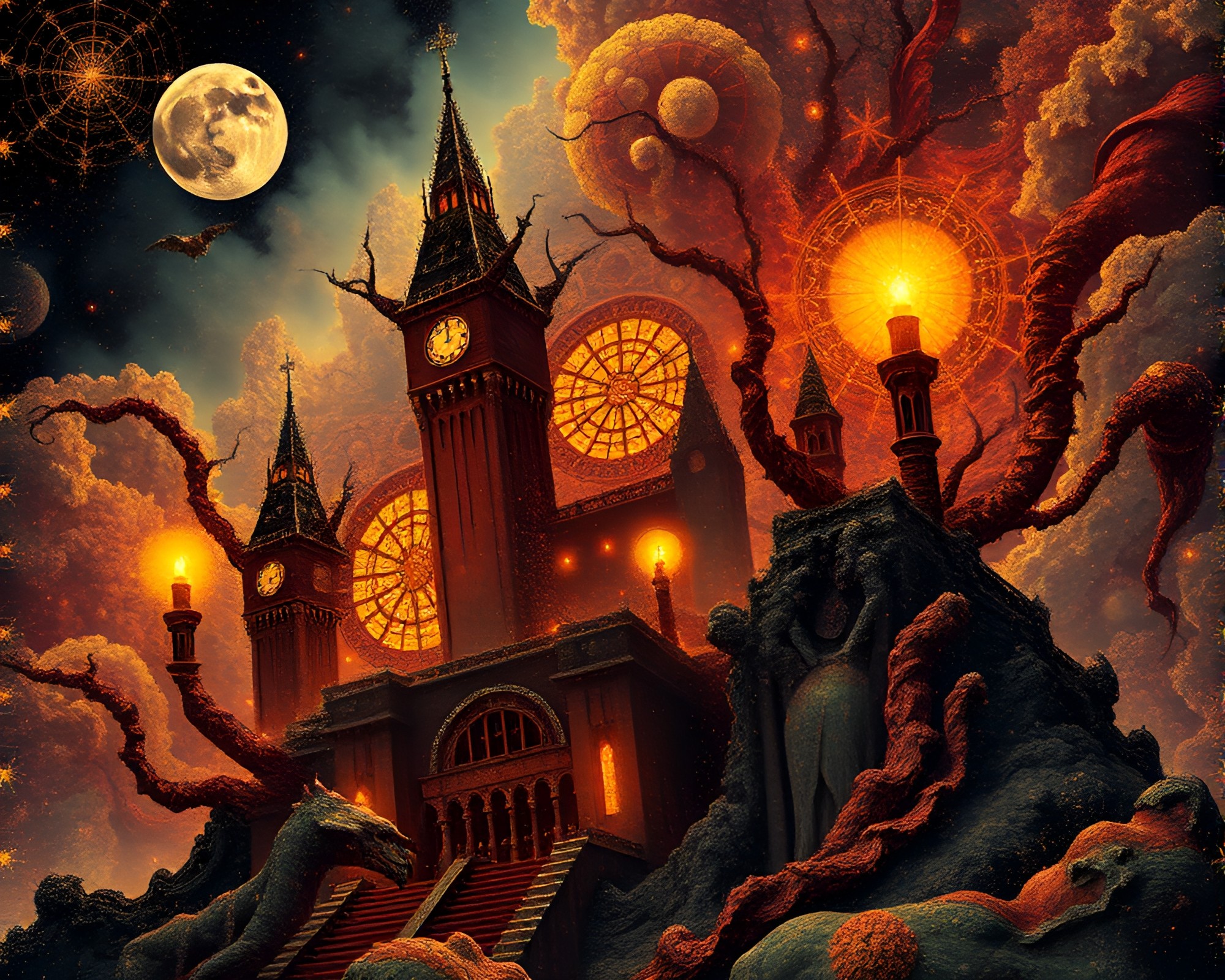 Eldritch Lovecraftian Collage: Gilded Fractal Horrors – free AI stock image