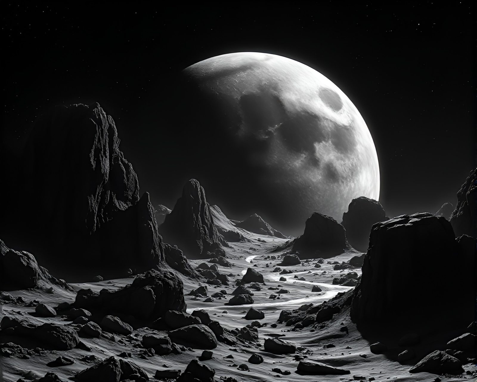 Tight crop of a detailed lunar space habitat