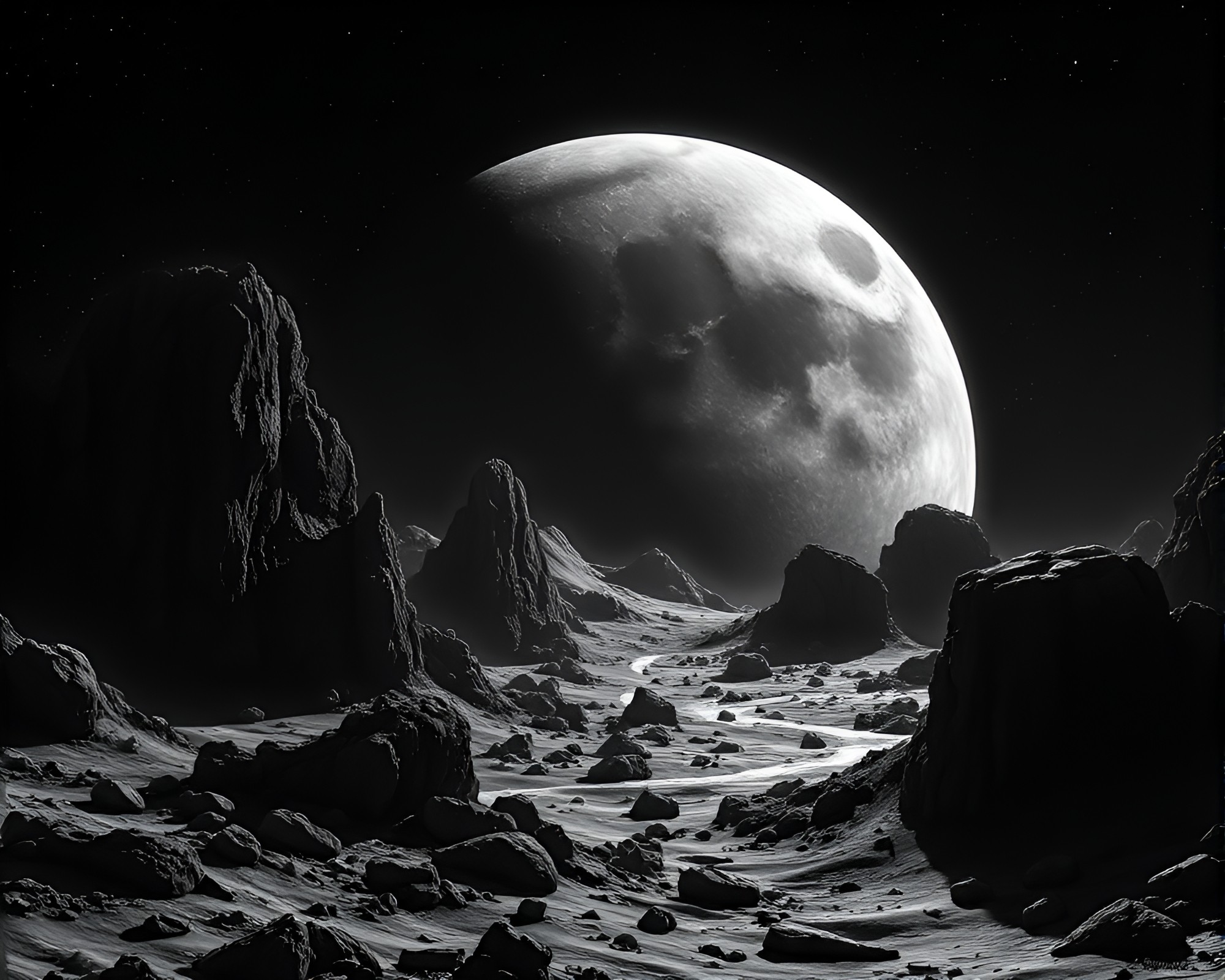 Lunar Space Station in Grayscale Matte – free AI stock image