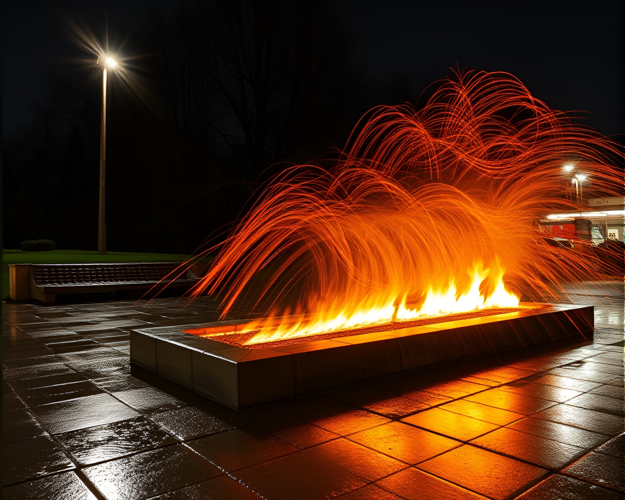 Ethereal Quantum Fluctuations: Wet Pavement Chronicles – free AI stock image