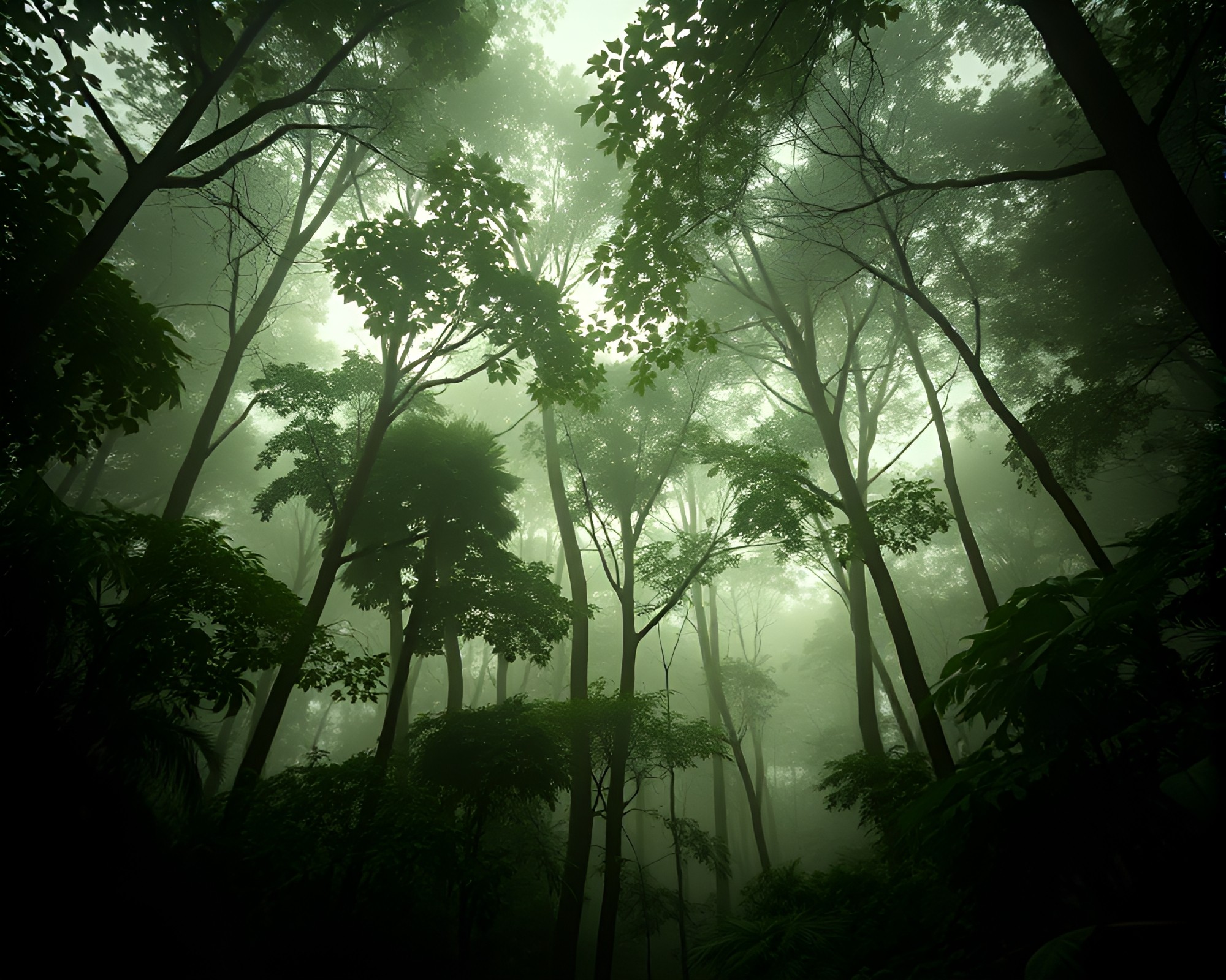 Halftone Grid Rainforest Canopy: Hazy Ethereal Long Exposure – free AI stock image