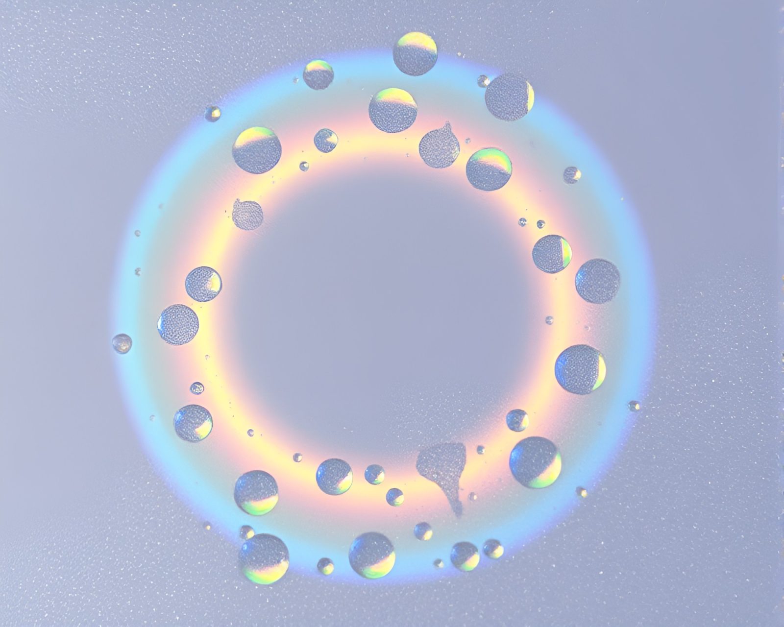 Mildew spots intertwined with holographic magic circle in tri-tone colors