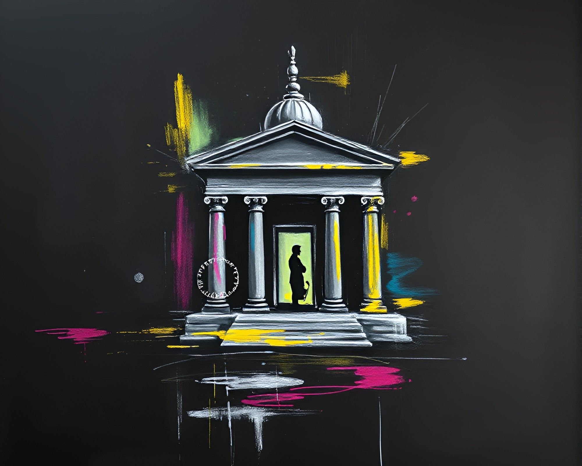 Temple of Glitch: Charcoal Sketch Art Composition – free AI stock image
