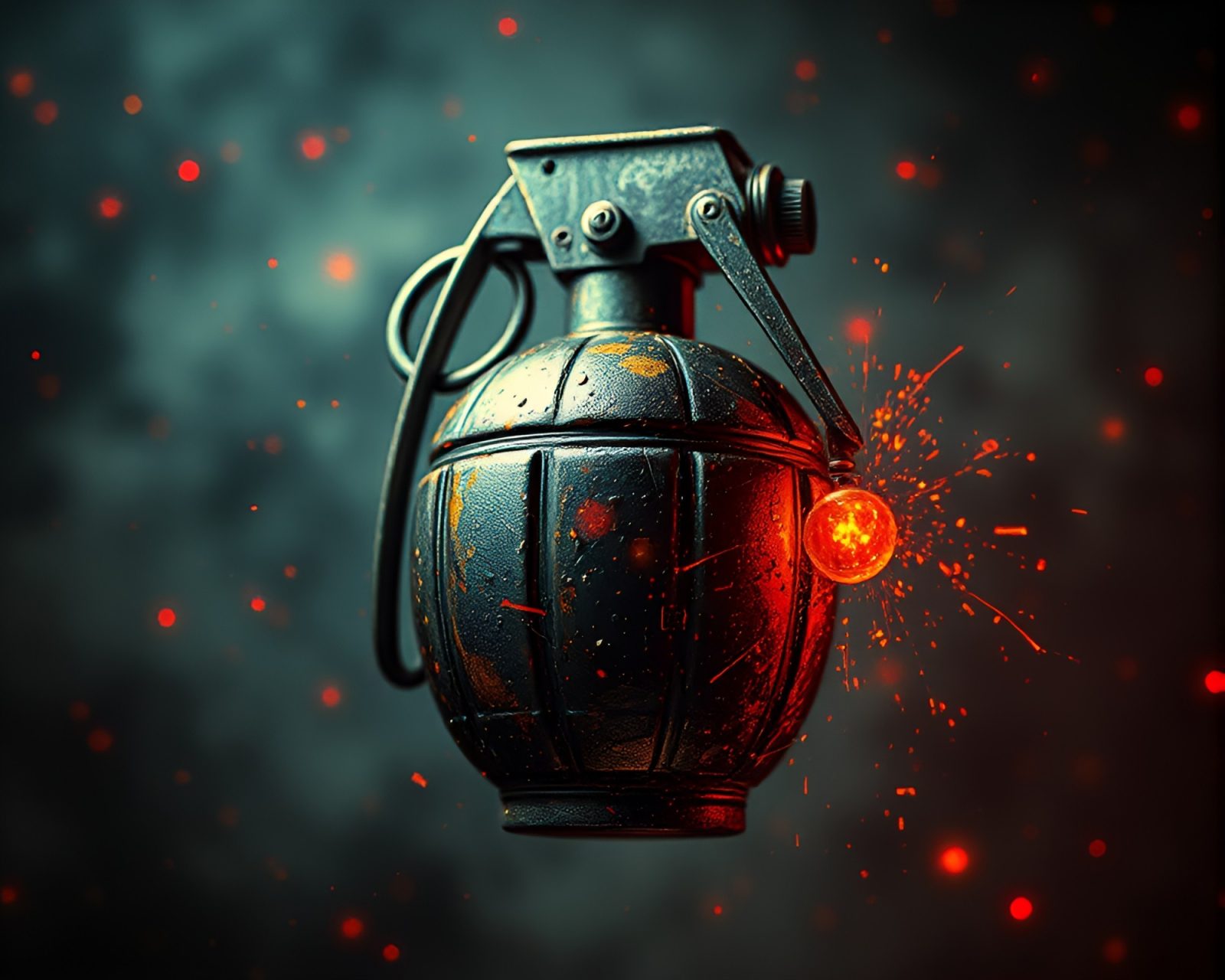 Illustration of a metallic antimatter grenade on steampunk background