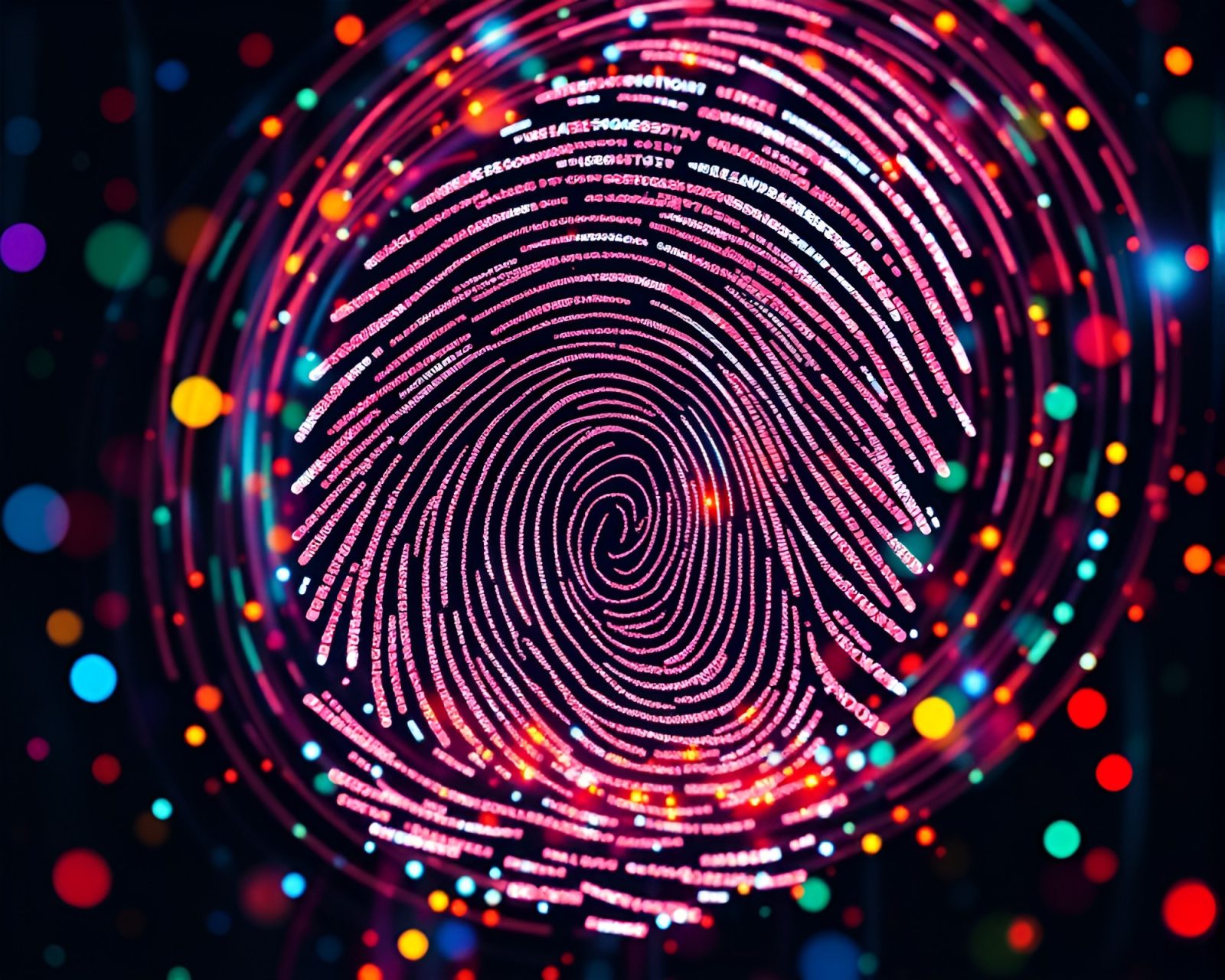 Vibrant mixed media image of binary code with carnival lights