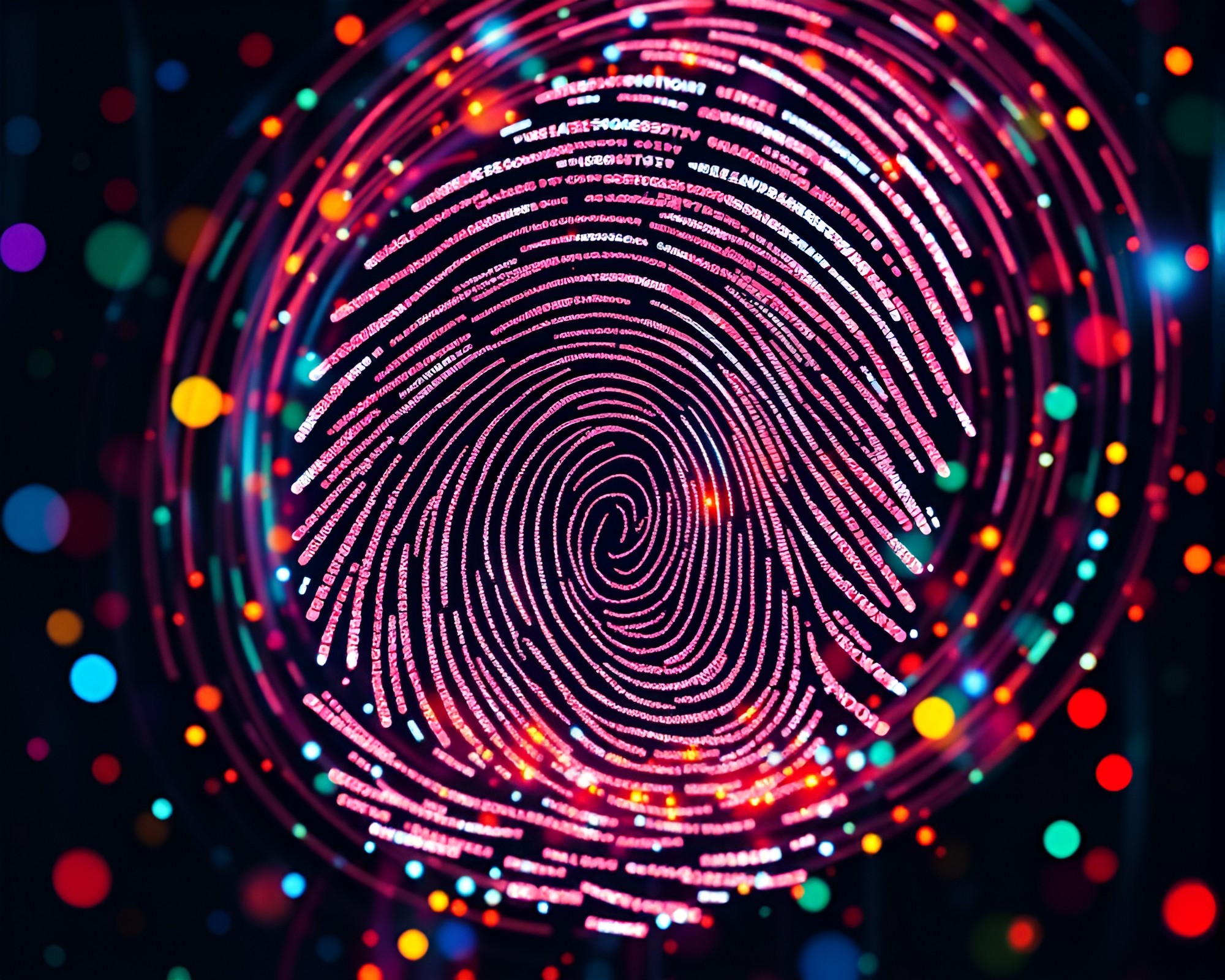 Binary Carnival: Swirling Fingerprint Lights – free AI stock image