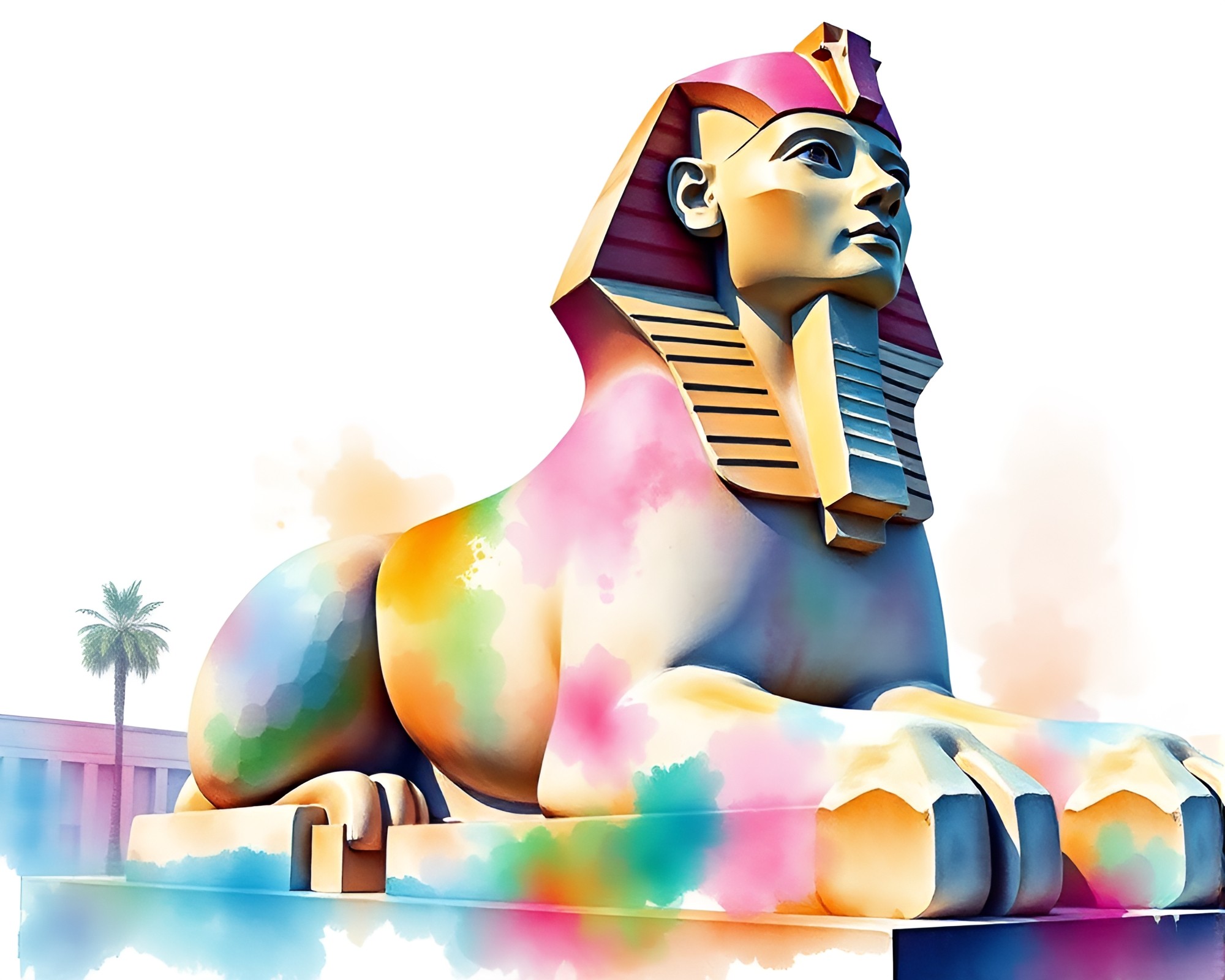 Sphinx Statue Revived in Watercolor Voxel Art – free AI stock image