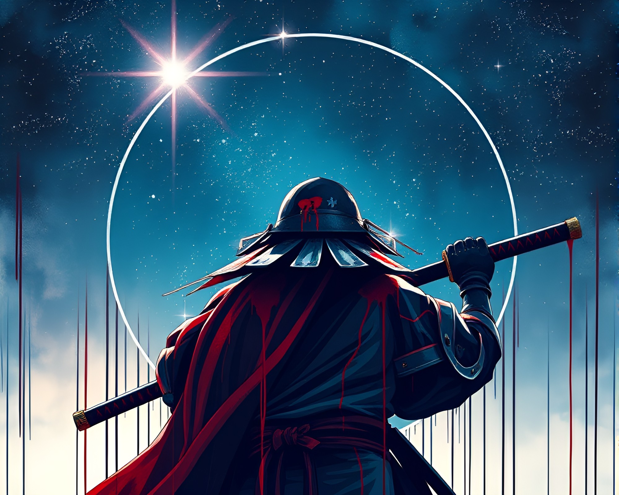 Samurai Warrior in Starlit Circular Frame – free AI stock image