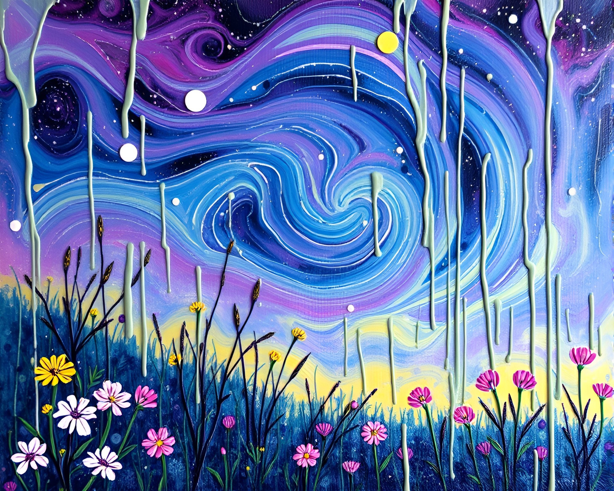 Zen Garden of Ultraviolet Paint Drips – free AI stock image